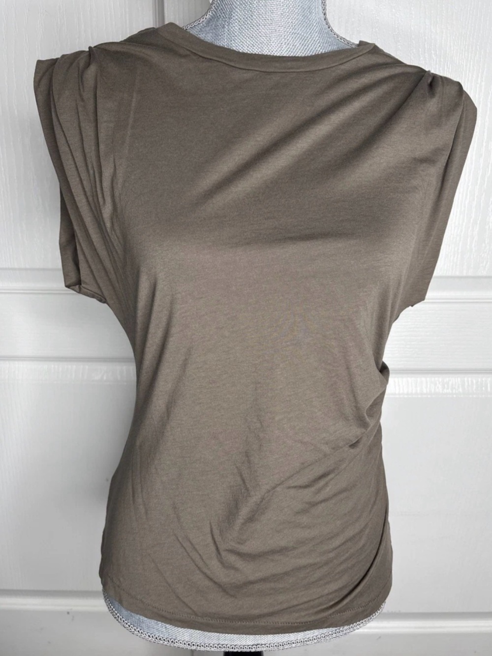 rag & bone Taupe Draped Shoulder Short Sleeve Top